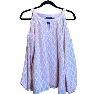 SOHO Apparel Pink Sheer Lined Keyhole Neckline Cold Shoulder Top Size Small